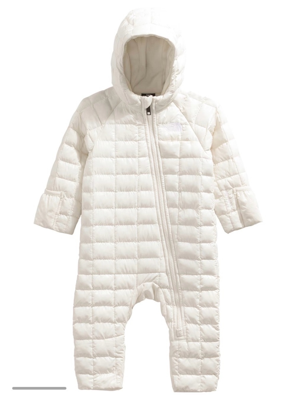 North Face Kids White Quilted Hooded One-Piece Snowsuit